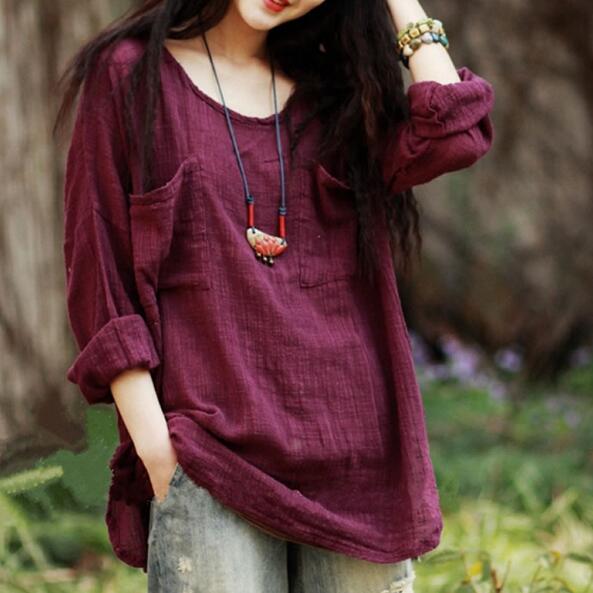 

Women Blouses Yellow Blusas Shirts Full Sleeve Cotton Linen Women Tops Vintage Casual Shirts 44, Green