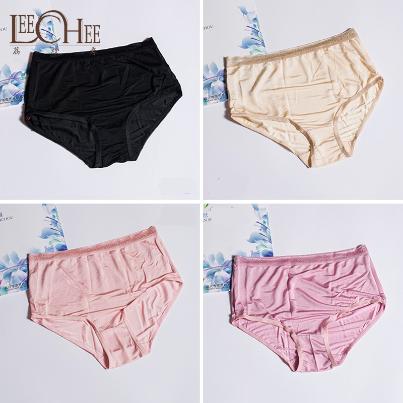 Leechee ZA005 Pure silk women&#039;s high waist No trace bigger sizes underwear lace Embroidered breathable underpant-image-439694064