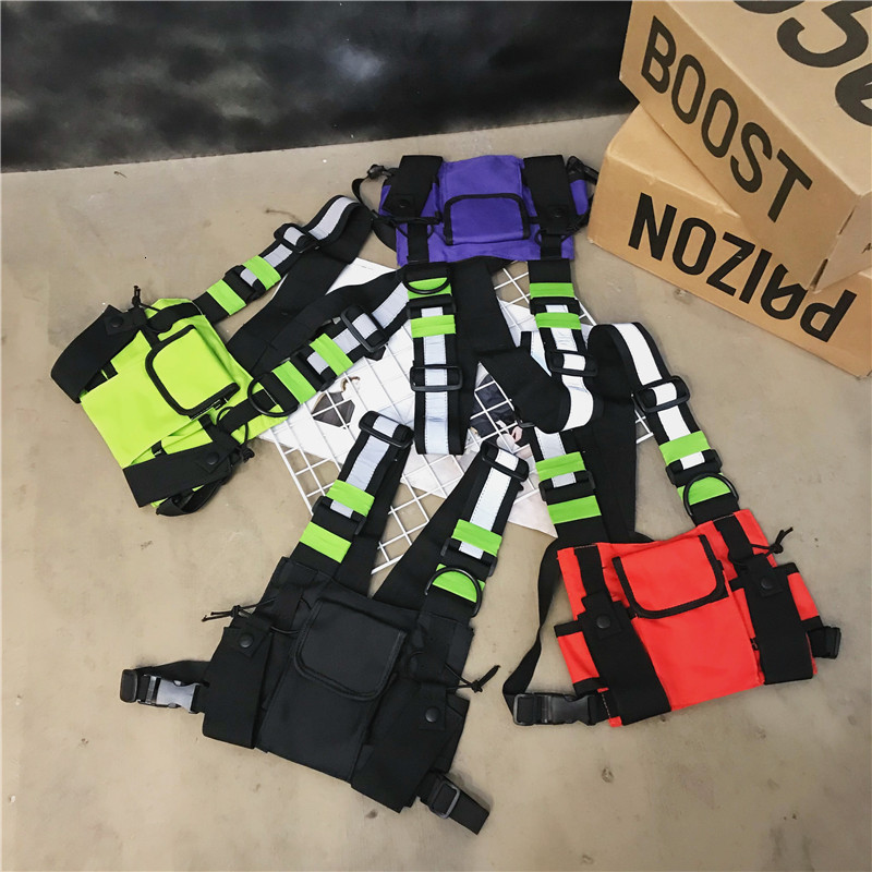 

Hip Hop Streetwear Chest rig bag Function for Men outdoor Waist Bag Vest Front Pack streetwear Handbag Holster Rig Vest, Red