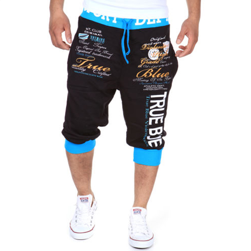 

Fashion 2020 Letter Summer Sport Running Joggers Elastic Waist training hip hop Boy Streetwear men digital printing Capri pants, Blue