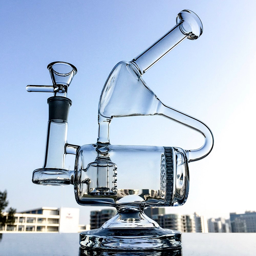 

Unique Glass Bong Clear Recycler Oil Dab Rigs and Inline Perc Percolator Bongs 14mm Joint Bongs Water Pipes With Bowl
