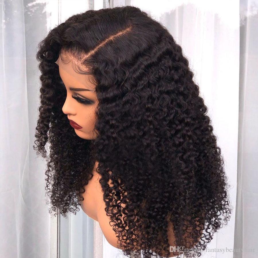 

Brazilian Curly Full Lace Human Hair Wigs Kinky Curl Deep Part Bleach Knots Transparent 13x6 Front with Pre Plucked 360 Fronral, Black