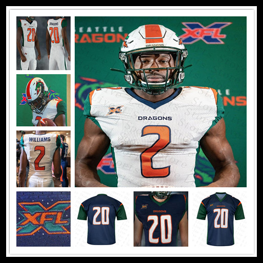 

Custom XFL 2020 Seattle Dragons Football Jersey Kenneth Farrow Ja'Quan Gardner Trey Williams Brandon Silvers Austin Proehl Daniels Sewn, Navy blue