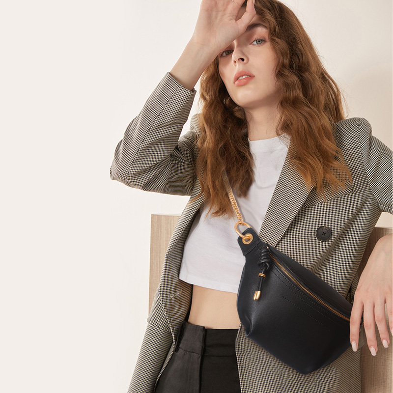 

High Quality Girl Chest Bags PU Leather Women Chest Pack Messenger Shoulder Bag Black Packs Function Phone Pouch 50
