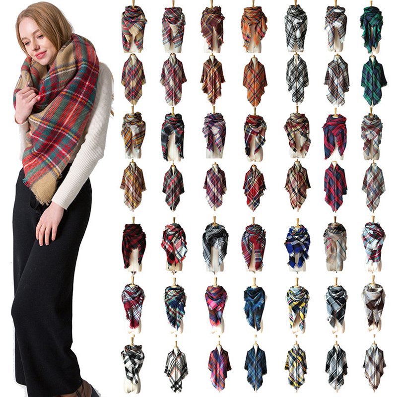 

38 Colors Plaid Pashmina Scarf 140*140cm Oversized Tartan Scarf 28 Styles Wrap Shawl Square Tassel Scarves Warm Yoga Blanket M141, As photo