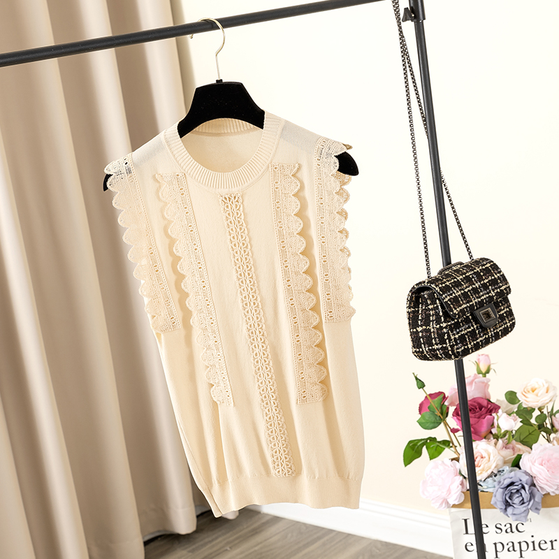 

GIGOGOU Lace Stiching Women's Tank Top O Neck Floral Knit Sleeveless Tanks Summer top Bustier Vest Camisole 2020, Pink 0022