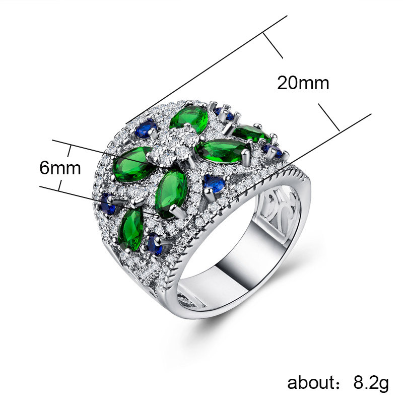 

Exaggerated Luxury Ladies Flower Zircon Rings Plated Silver Color Creative Party Banquet Jewelry Chic Women Wedding Rings Anel
