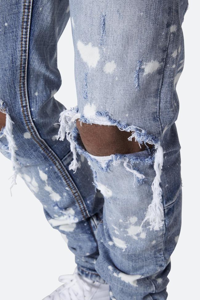 

Blue Bleached Pencil Pants Hiphop Street Jeans Mens Printed Washed Hole Jeans Summer Fashion Skinny Light
