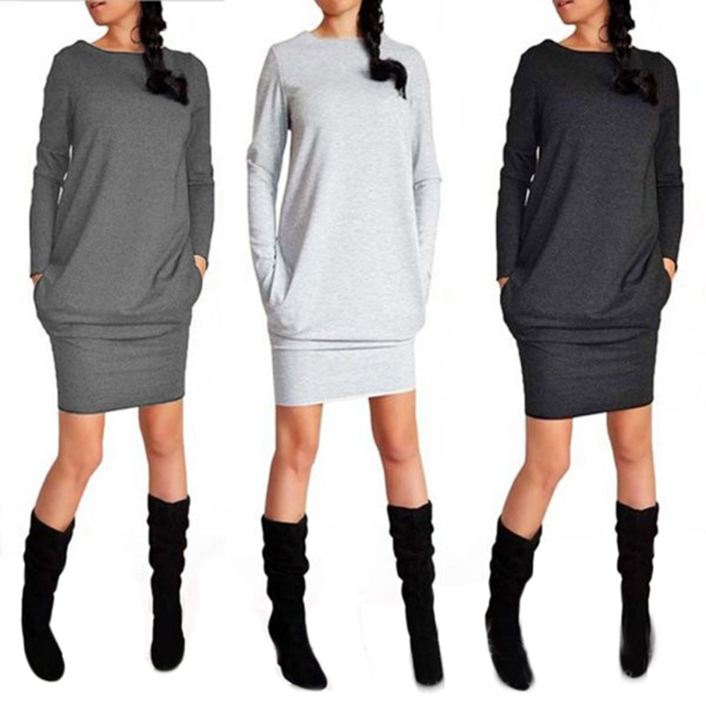 desire 35# DROPSHIP 2018 New Arrival Fashion Promotion Womens Solid New Trendy Casual Autumn Winter Package Hip Dress