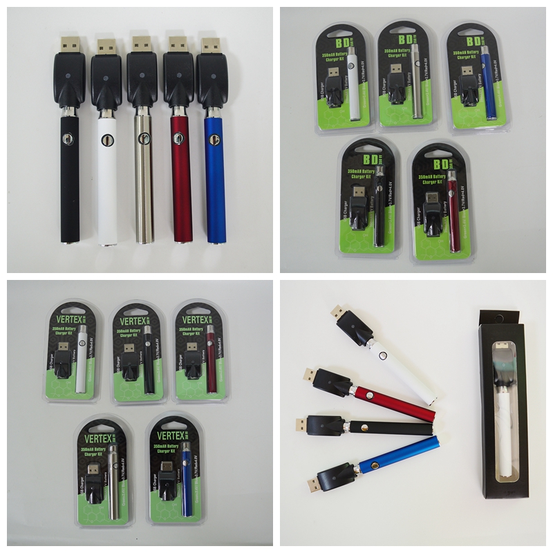 

Vape battery 350mAh Variable Valtage 510 Battery Preheat vape pen battery for Vaporizer pen Vertex BD Black Blister packaging