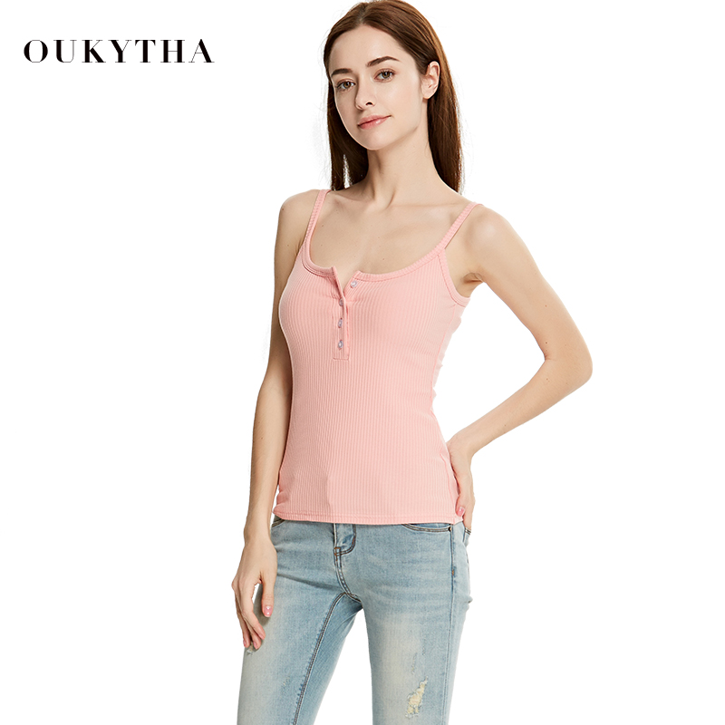

Women Vests Summer Basic T-shirts Tank Top Cotton Slim Sexy Sleeveless Tops Female Solid Button Basic Camisole GMZ17065, Apricot