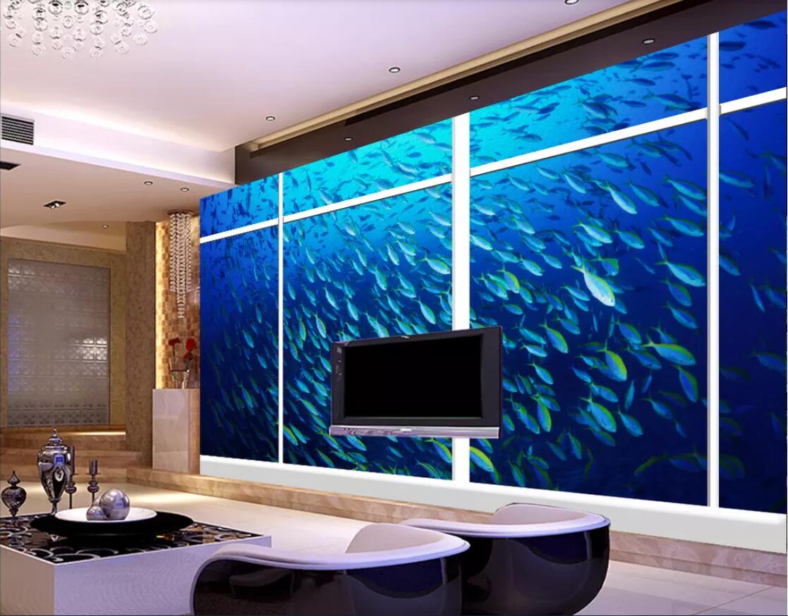 

3d wallpaper custom photo mural Beautiful floor to ceiling window underwater world 3D oil painting background home decor wall art pictures, Non-woven fabric