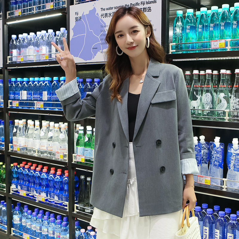

Vintage Loose Women Blazer Casual Simple Solid Gray Suit Jacket Long Sleeve Veste Blazer Korean Spring Women Jacket New MM60NXZ