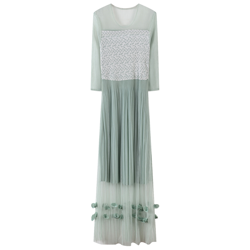 

Runway Casual Women Flower Summer Dress Embroidery Office Ladies Dresses Mesh Dress Spring Chic Party Vestidos 2020 New, Green