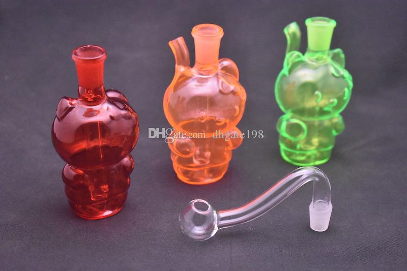 

Mini Red Yellow Green cat glass oil rig bong protable Cartoon water glass oil burner pipes with 10mm glass oil bowl for smoking