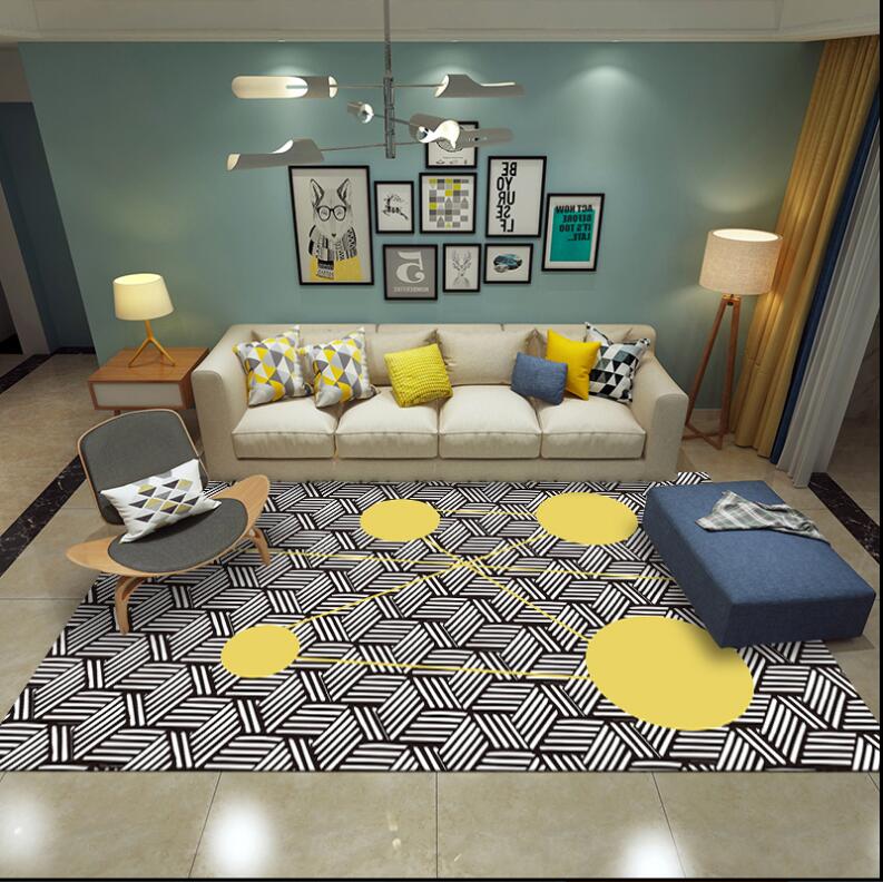 

Ins Geometric Black White Carpets Rugs Modern Coffee Table Bedroom Living Room Non-Slip Tapete Modern Home Decor Floor Mats, Hb-01