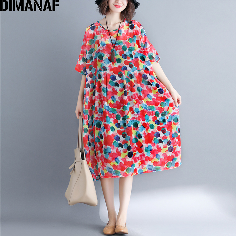 

DIMANAF Women Summer Beach Dress Chiffon Thin Soft Plus Size Print Female Lady Elegant Vestidos Casual Sundress Transparent 2020, Ben92352cn