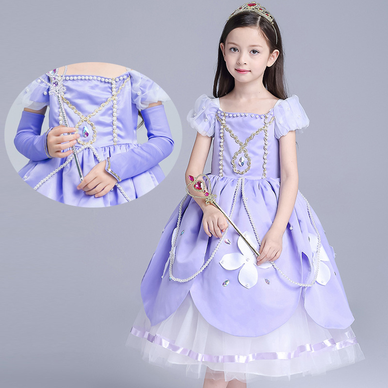 

Retail girls pageant dresses Puff Sleeve pearl diamond princess dress Children Christmas costumes party prom dress boutique clothes 50% off, Light purple