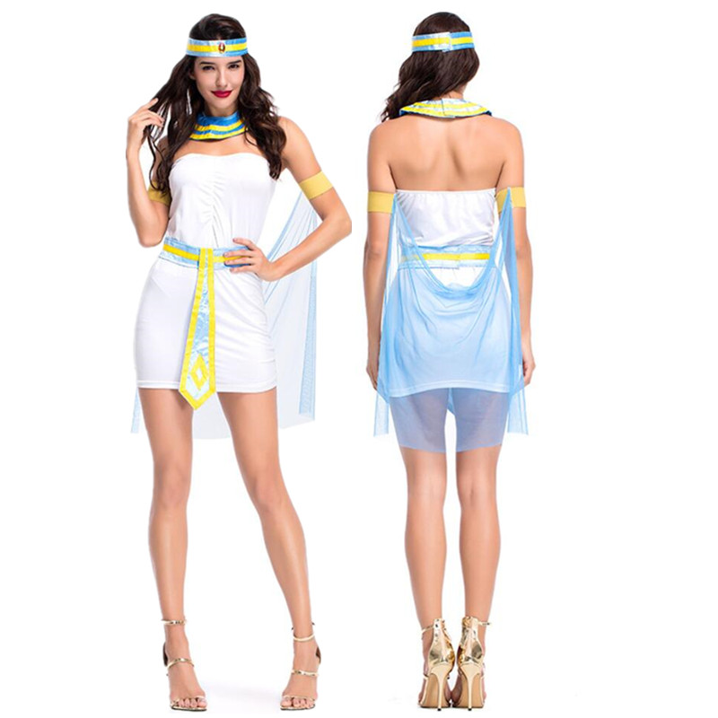 

Costume Accessories Sexy Ancient Greek Goddess Adult Women's Egyptian Cleopatra Cosplay For Halloween Party Egypt Queen Dress, White