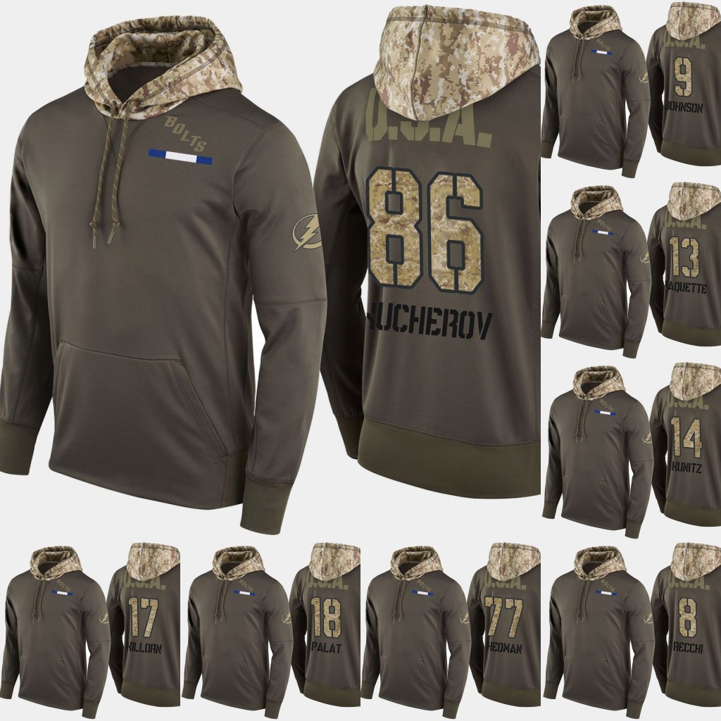 

Tampa Bay Lightning Salute To Service Hoodies 13 Cedric Paquette 9 Tyler Johnson 86 Nikita Kucherov Hockey Sweatershirt Jerseys, Black;red