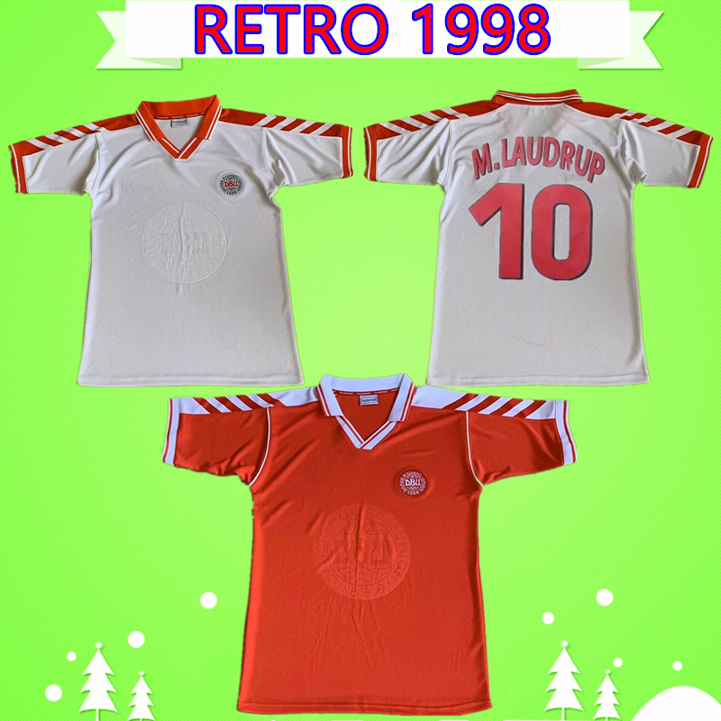 

Denmark 1998 Retro Soccer Jerseys home red away white vintage football shirts Classic #5 HEINTZE #10 M.LAUDRUP #7 NIELSEN #8 FRANDSEN, Retro 1998