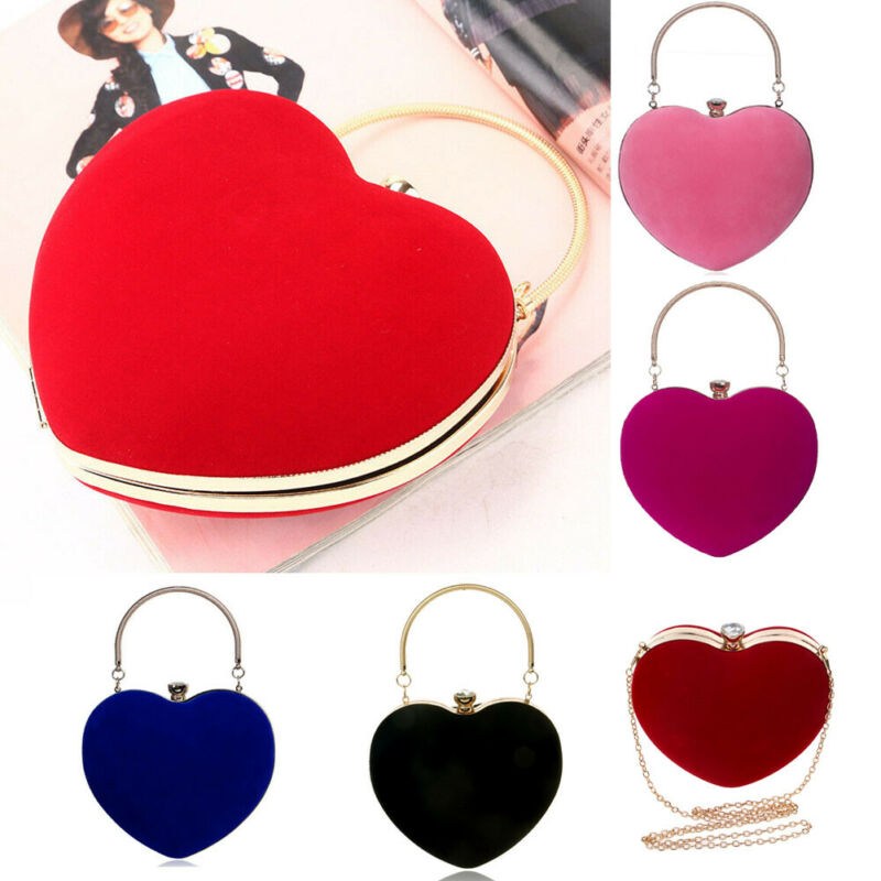 

1pc Love Heart Shape Plain Suede Wedding Ladies Club Prom Evening Clutch HandBag Purse HandBag Party Ladies Handbags, Black