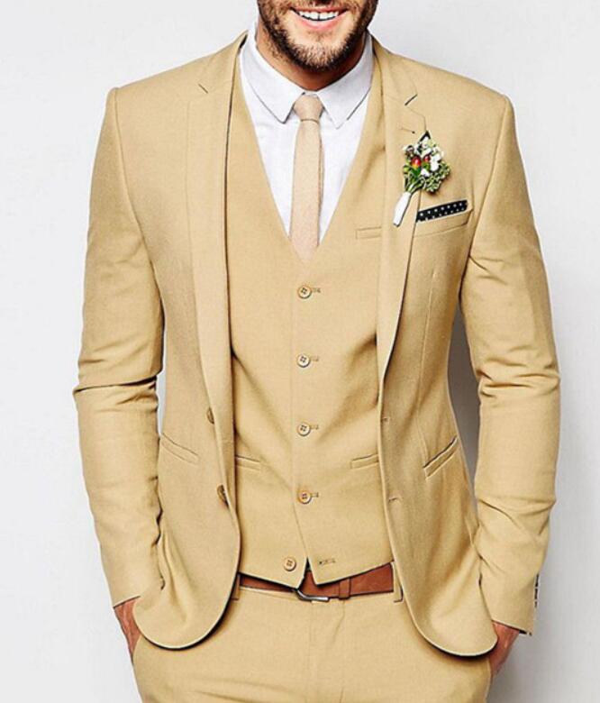 

Beige Groom Tuxedos for Groomsmen 3 Piece Best Man Suits Mens Wedding Blazer Suits (Jacket+Pants+Vest+Tie, Burgundy