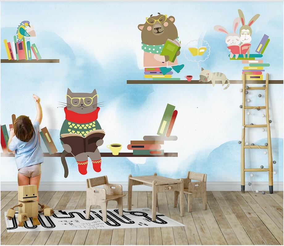 

3d photo wallpaper custom mural Hand painted watercolor creative big bear reading blue sky cloud background art 3d stickers home decoration, Non-woven wallpaper
