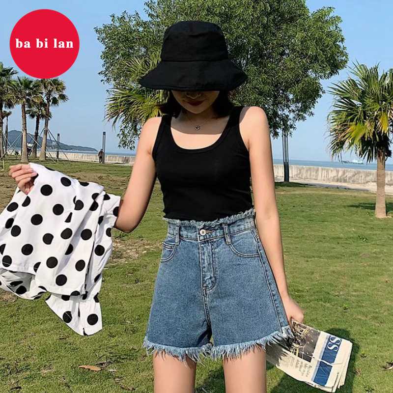 

2020 new wave ins high waist was thin denim shorts female summer loose wide legs a word hot pants, Gray