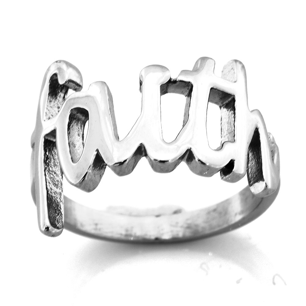

FANSSTEEL stainless steel vintage mens wemens jewelry SIGNET WORD faith RING LETTERS RING 10W79