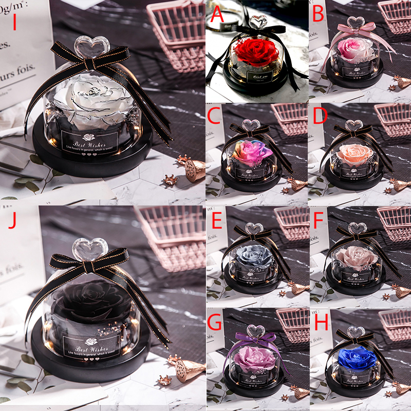 

Everlasting flower finished glass cover Tanabata Valentine's Day single branch with lamp glowing rose creative gift, Xoi0402h