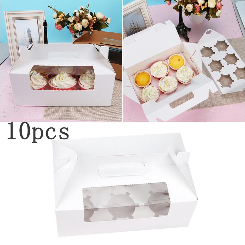 

10pc 6 Cavities Paper Cup Cake Box With Window Cupcake Boxes And Packaging Box Portable Dessert Container Wedding Birthday Party