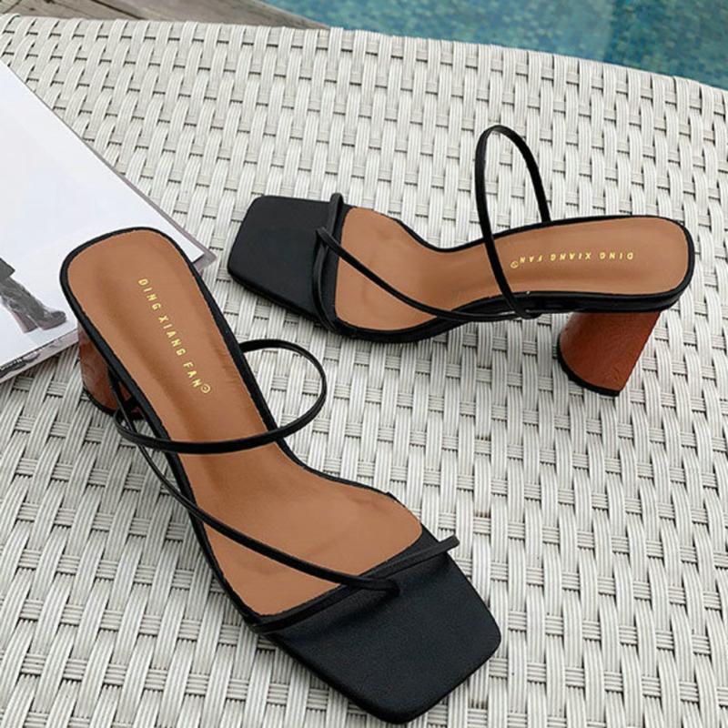 

2020 New Women Slippers Summer Shoes Woman Chunky Heel Open Toe Sandals Ladies High Heels Slides Outside Flip Flops SX2945, Black