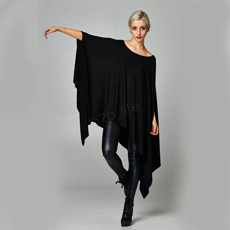 

Women Shirts dress Sexy Oversized Asymmetric Tunic Poncho Cape Casual Top For Women Batwing Sleeve irregular Loose dresses LJJA3031, Opp bag;not product