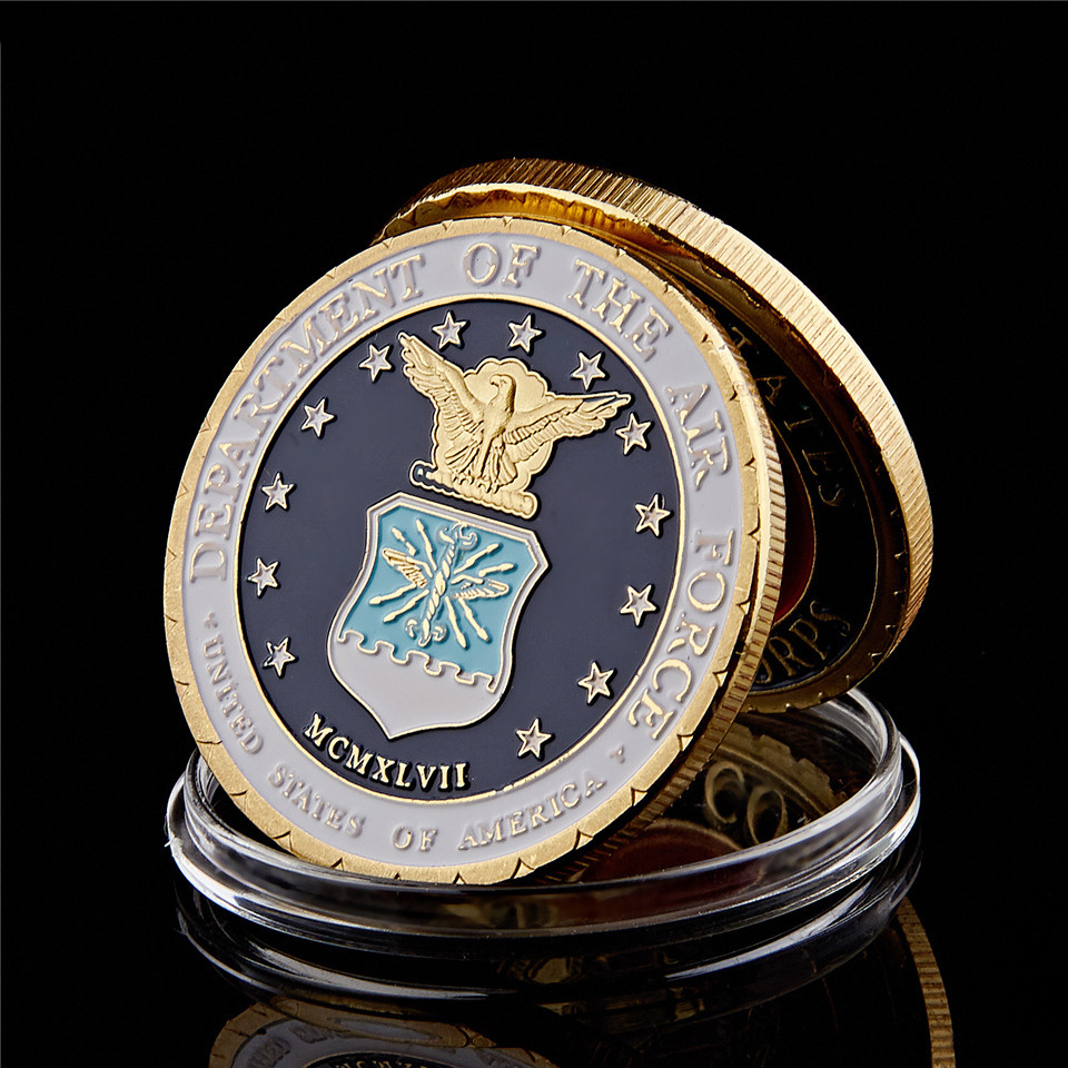 Commemorative Badge Craft USA Department Of Air Force Washington D.C Military Gold Plated Challenge Coin W/ Display Holder-image-535067562