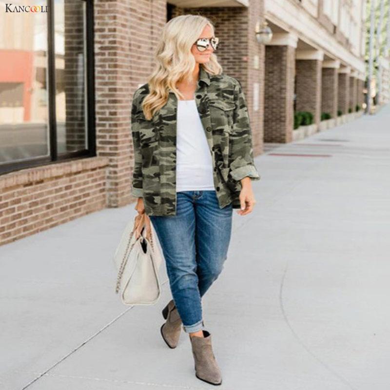 

KANCOOLD coats Women Winter Fashion Longsleeved Camouflage Print Jacket Casual Stand Collar new coats and jackets women 2019Oct8, Army green