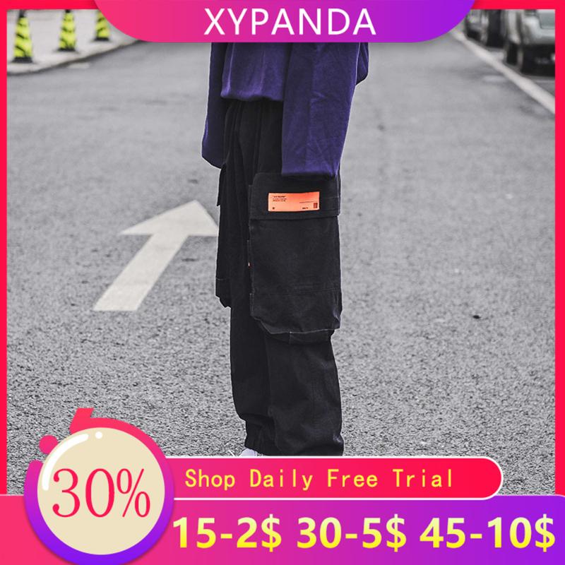 

XYPANDA Japanese Labeling Beam Foot Overalls Men's Tide Brand Trend Cargo Loose Long Pants Nine Points Casual Pants, Black