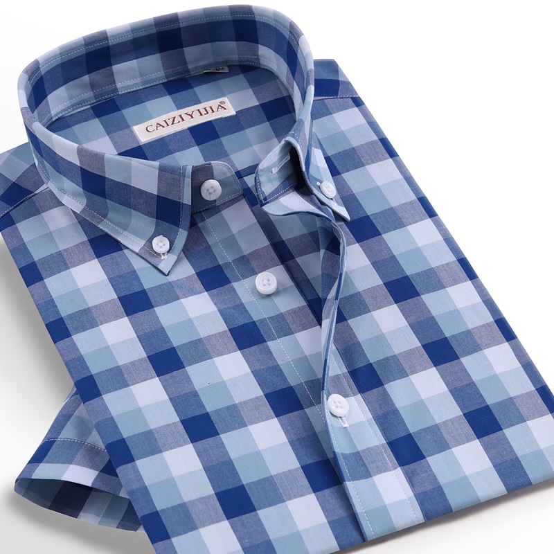 

CAIZIYIJIA Summer Mens Casual Button-down Plaid Shirt Men Standard-fit Hawaiian Short Sleeve Cotton Shirts 4XL Camisa Masculina, Cld420550