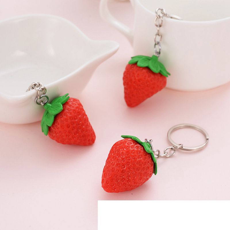 

Simulation Fruit Strawberry Pendant Keychain Key Chain Bag Hanging Decor Creative Trinket Charm for Women Purse Charms Keyring LLA39-J