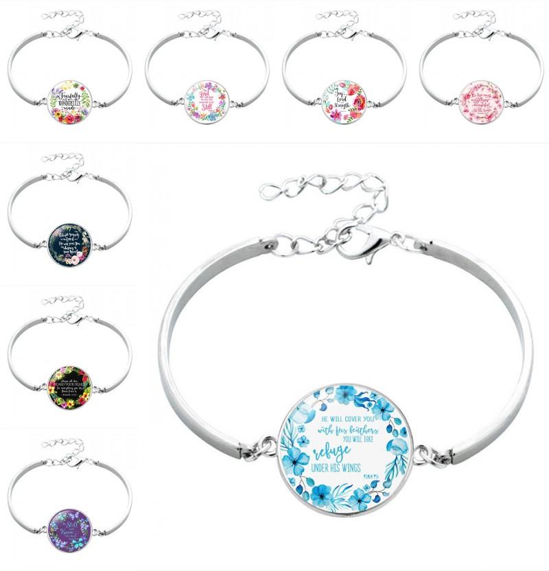 

Hot Sale Catholic Scripture Glass Cabochon Charm Bracelets Religion Bracelet Bangle Women Fashion Jewelry Accessories 17 Styles