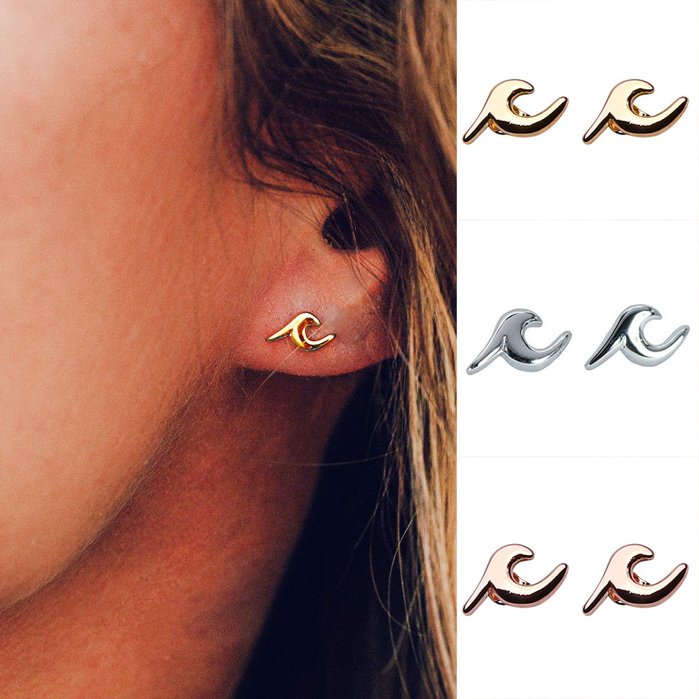 

2019 Fashion Wave Stud Earrings 3 Colors Gold Silver Alloy Earring Piercing Boh for Women Bohemian Summer Jewelry
