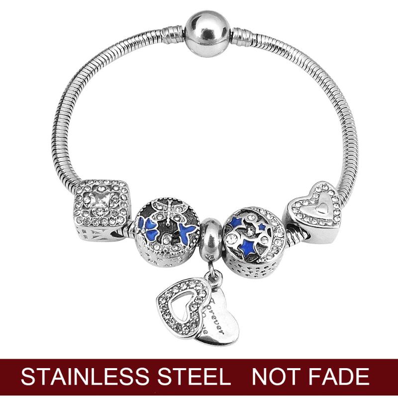 

2020 New Crystal Beads Bracelets Bangles Silver Plated Charm Bracelets For Women Friendship Pulseras Fashion Girl Gift