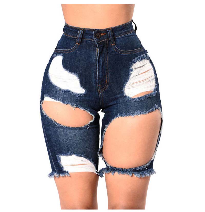 

Women Casual Jeans Distressed Hip Hop Tassel Big Hole High Waist Knee Length Ladies Slim Fit Long Pants Free Shipping, Y-188