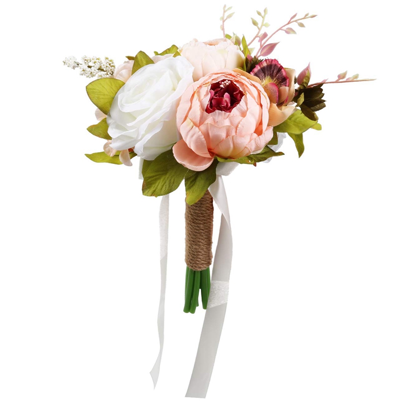 

Wedding Bouquet Bridal Romantic Artificial Silk Peony Rose Flower Bouquet for Bride Bridesmaid Holding Flower, As shown