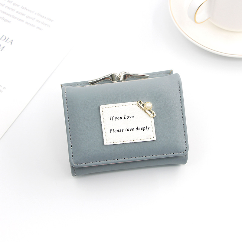 

New girls small wallet students Korean women short coin purse cartoon three-fold coin bag, Black