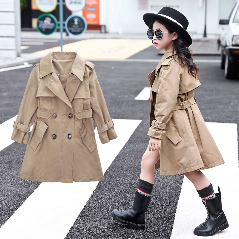 

Spring Autumn Teen Girls Jacket Windbreaker Trench Wind Dust Outerwear Children Clothes Girl Trench Coat Kids Jackets Girl Coats, Khaki
