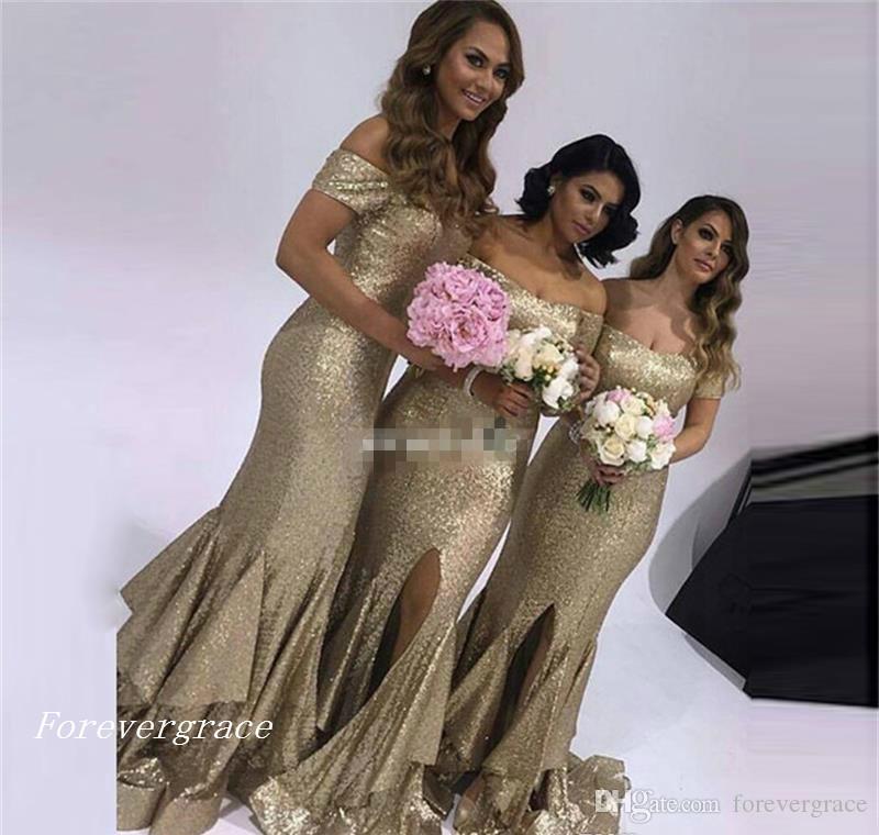 

2019 Cheap Mermaid Sequined Bridesmaid Dress Sexy Country Garden Formal Wedding Party Guest Maid of Honor Gown Plus Size Custom Made