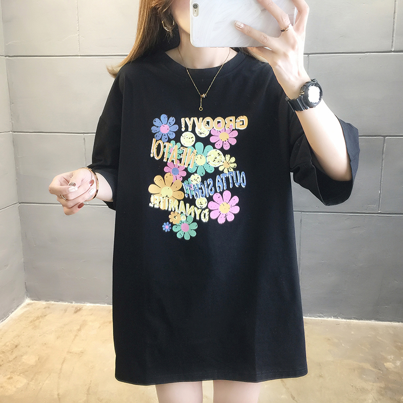 Womens Fashion Stylish Bat Sleeve Graffiti Printed Irregular Loose Tunic Tops Shirts Dress