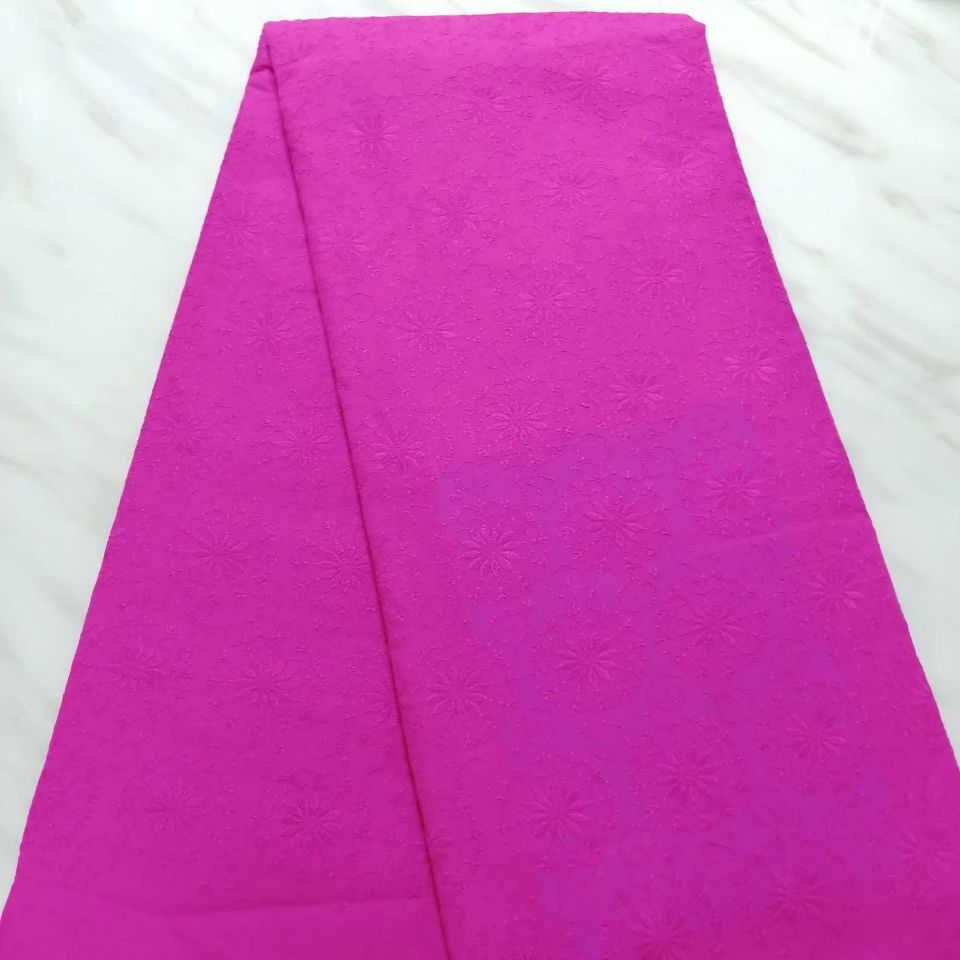 5Yards/pc Hot sale fuchsia african cotton fabric and flower embroidery swiss voile lace fabric for dress BC75-7-image-474802837