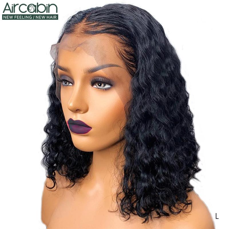 

Aircabin Water Wave Lace Frontal Bob Wig Brazilian Human Hair Wigs For Black Women 8"-16" 150 120 Density Non-Remy Frontal Wigs, 4x4 lace closure wig